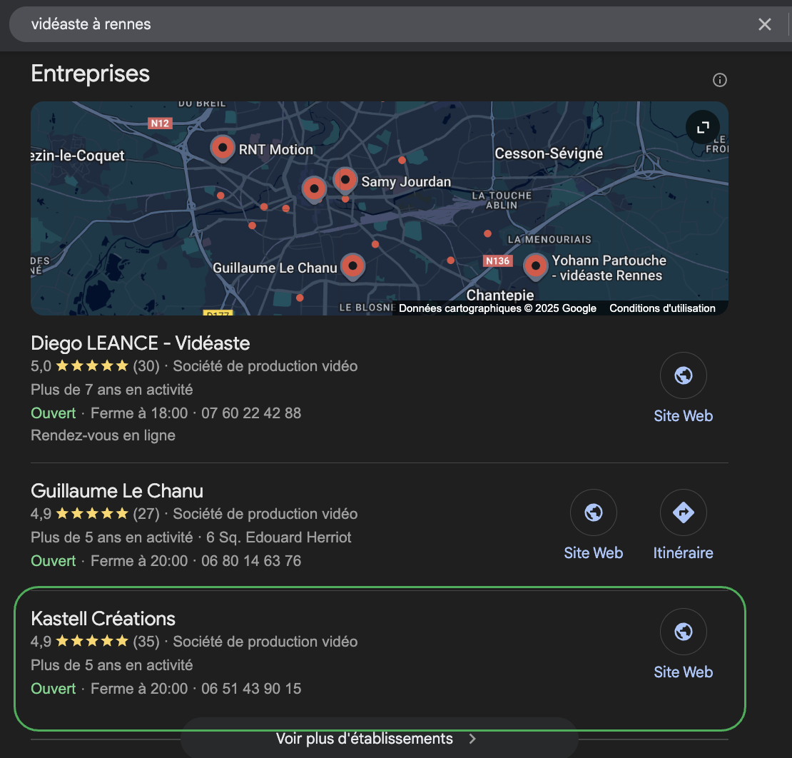 1er sur Google "vidéaste à Rennes"