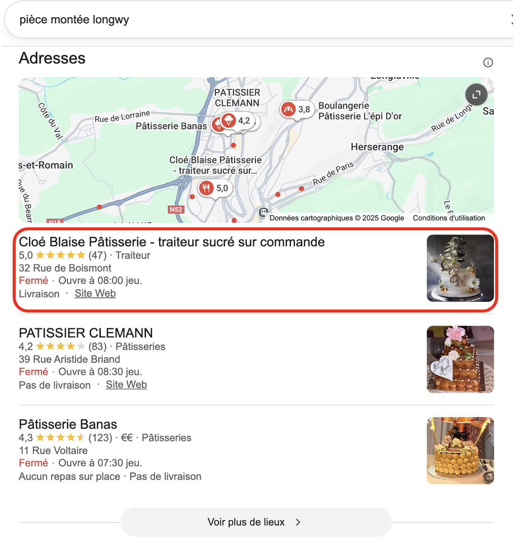 preuve résultat seo pour mot-clés pièce montée