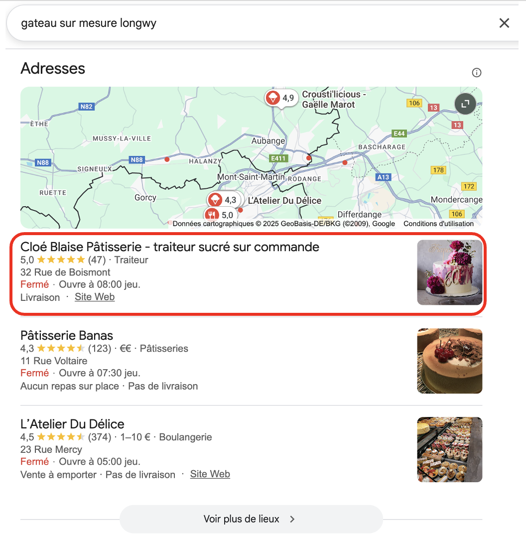preuve résultat seo pour mot-clés gâteau sur mesure