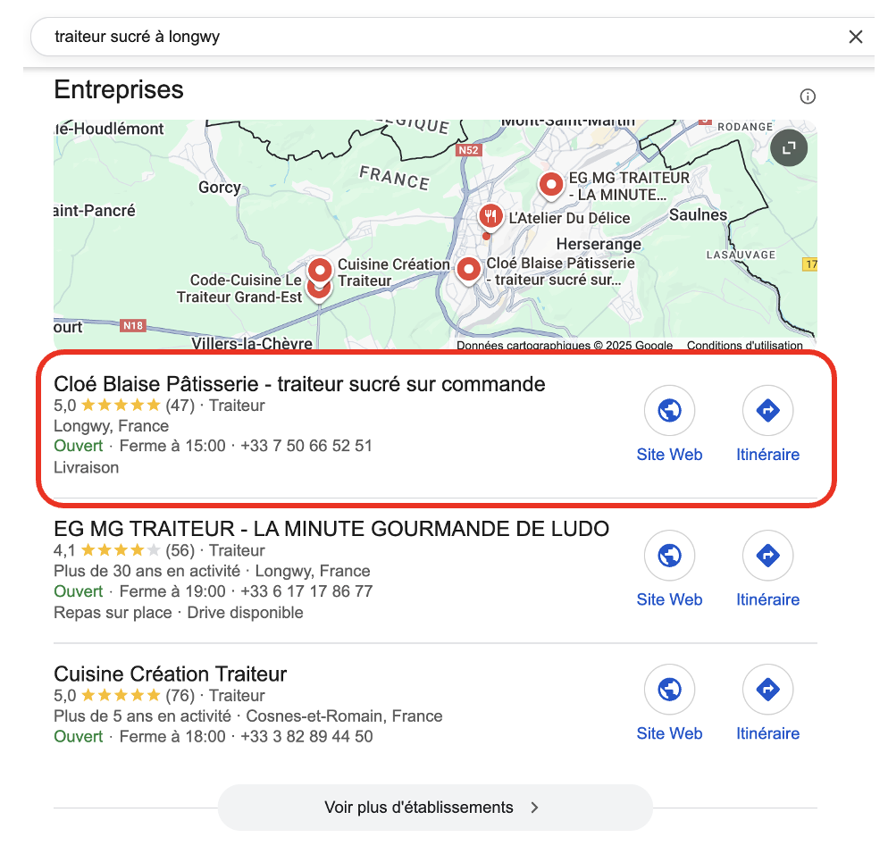 preuve résultat seo pour mot-clés traiteur longwy